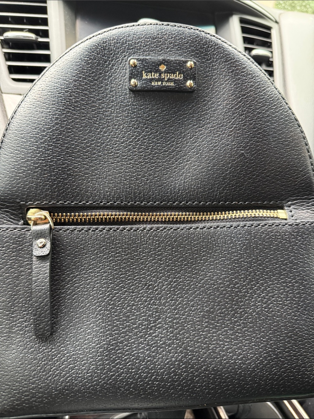 kate spade Black Pebbled Leather Mini Backpack with Gold Hardware